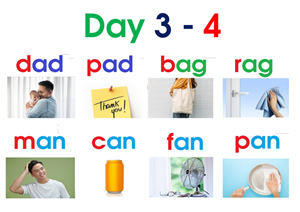 Read day 3 - 4 ( flash card 8 page A4 -  picture )